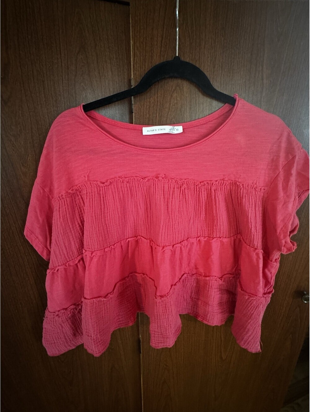Altar’d State XL Pink Tiered Ruffle Babydoll Top Cotton Boho Cottagecore